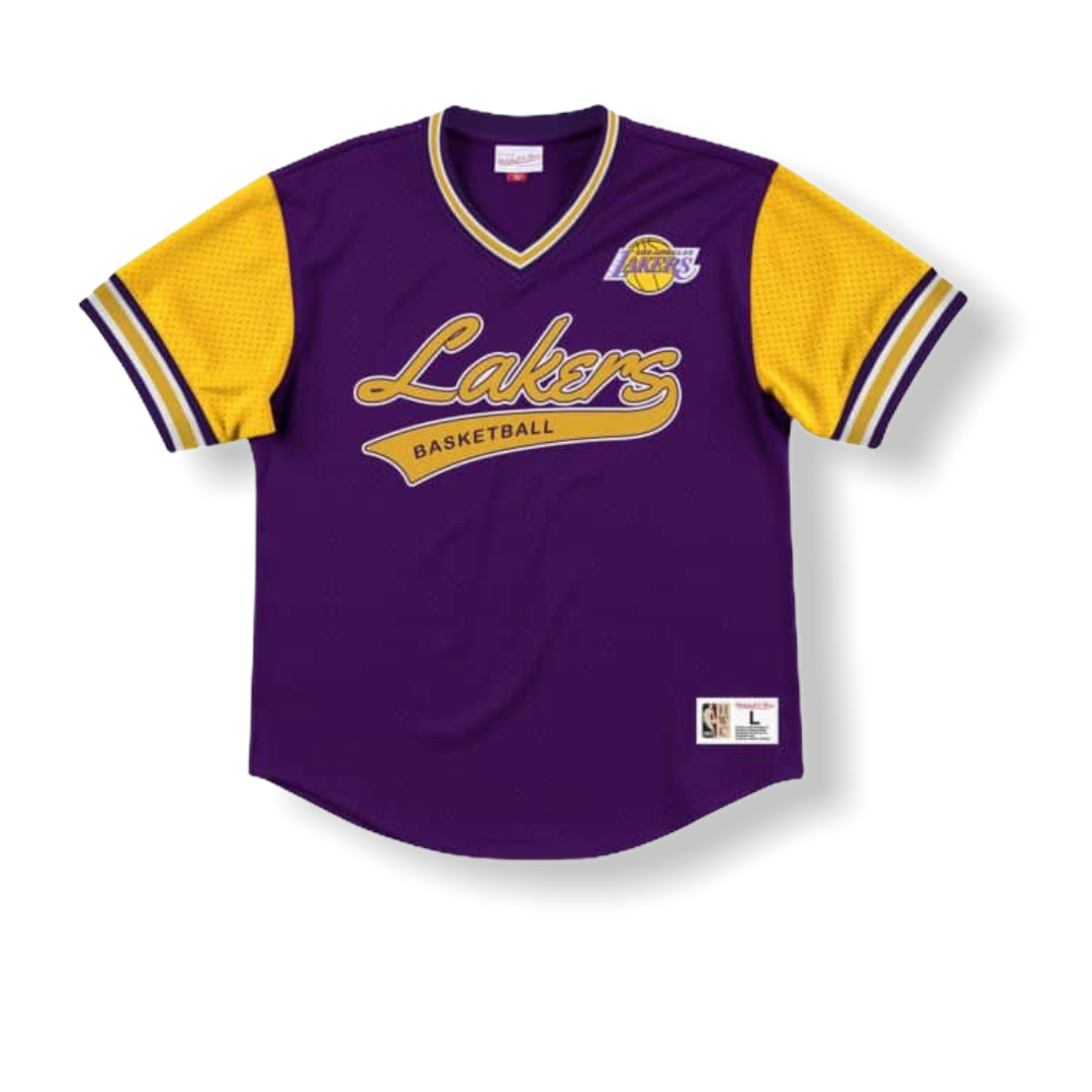Mitchell & Ness: Los Angeles Lakers Mesh V-Neck - On Time Fashions Tuscaloosa